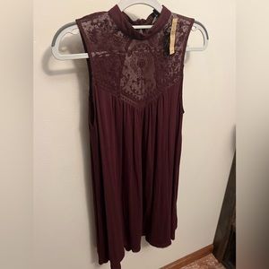 NWT American Eagle Slvless Dress Tunic, Burgundy, Lace Knit Top, Size Small